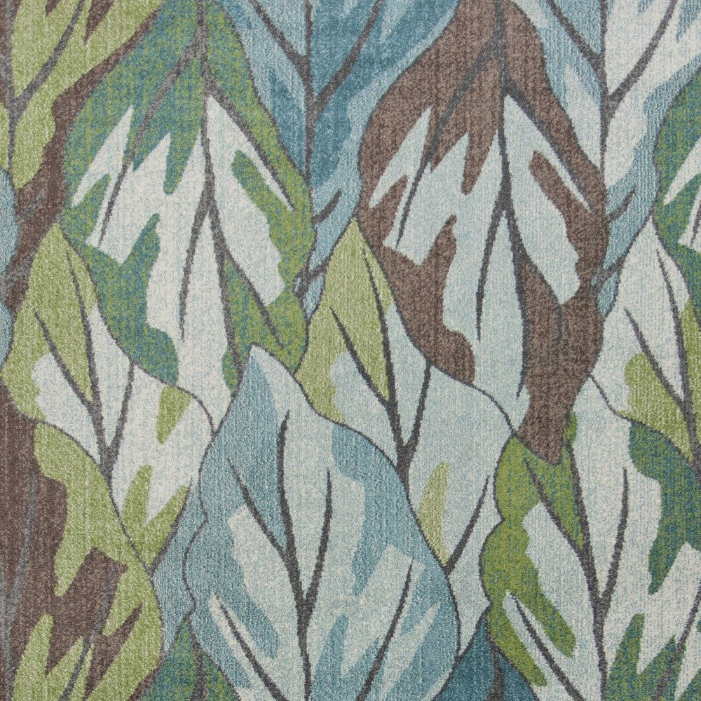 3' X 5' Ivory Blue And Green Botanical Leaves Area Rug-Area Rugs-DECOROLALA