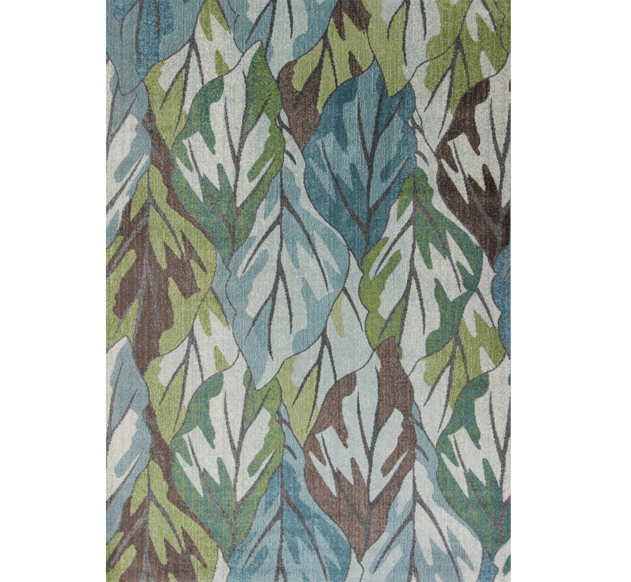 3' X 5' Ivory Blue And Green Botanical Leaves Area Rug-Area Rugs-DECOROLALA