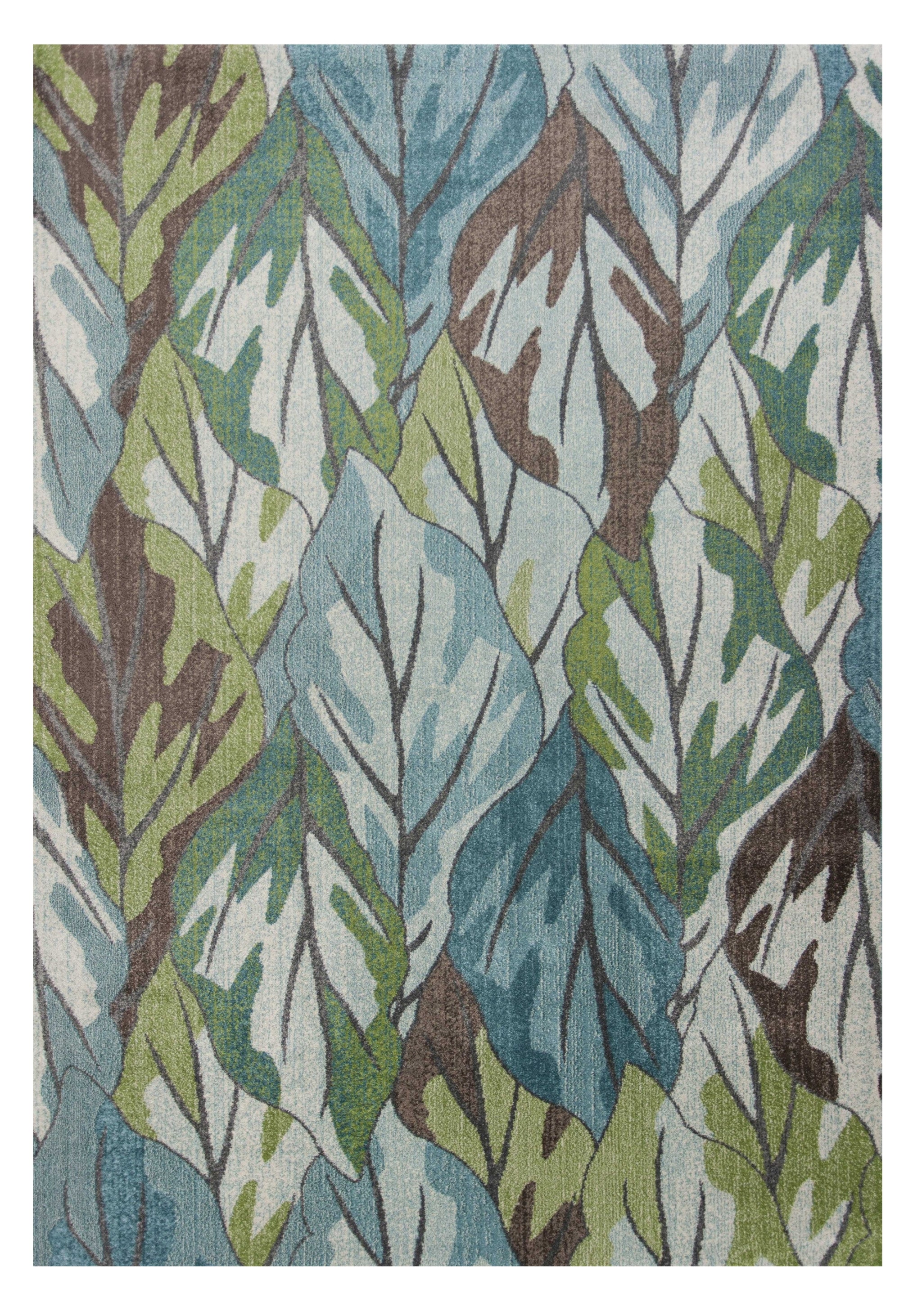 3' X 5' Ivory Blue And Green Botanical Leaves Area Rug-Area Rugs-DECOROLALA