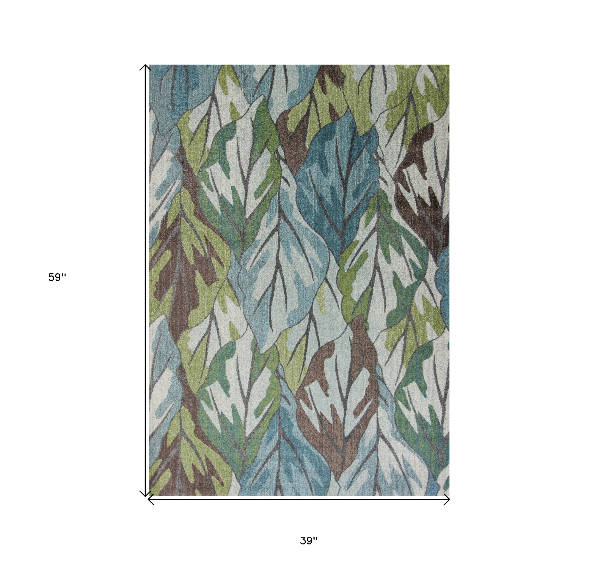 3' X 5' Ivory Blue And Green Botanical Leaves Area Rug-Area Rugs-DECOROLALA