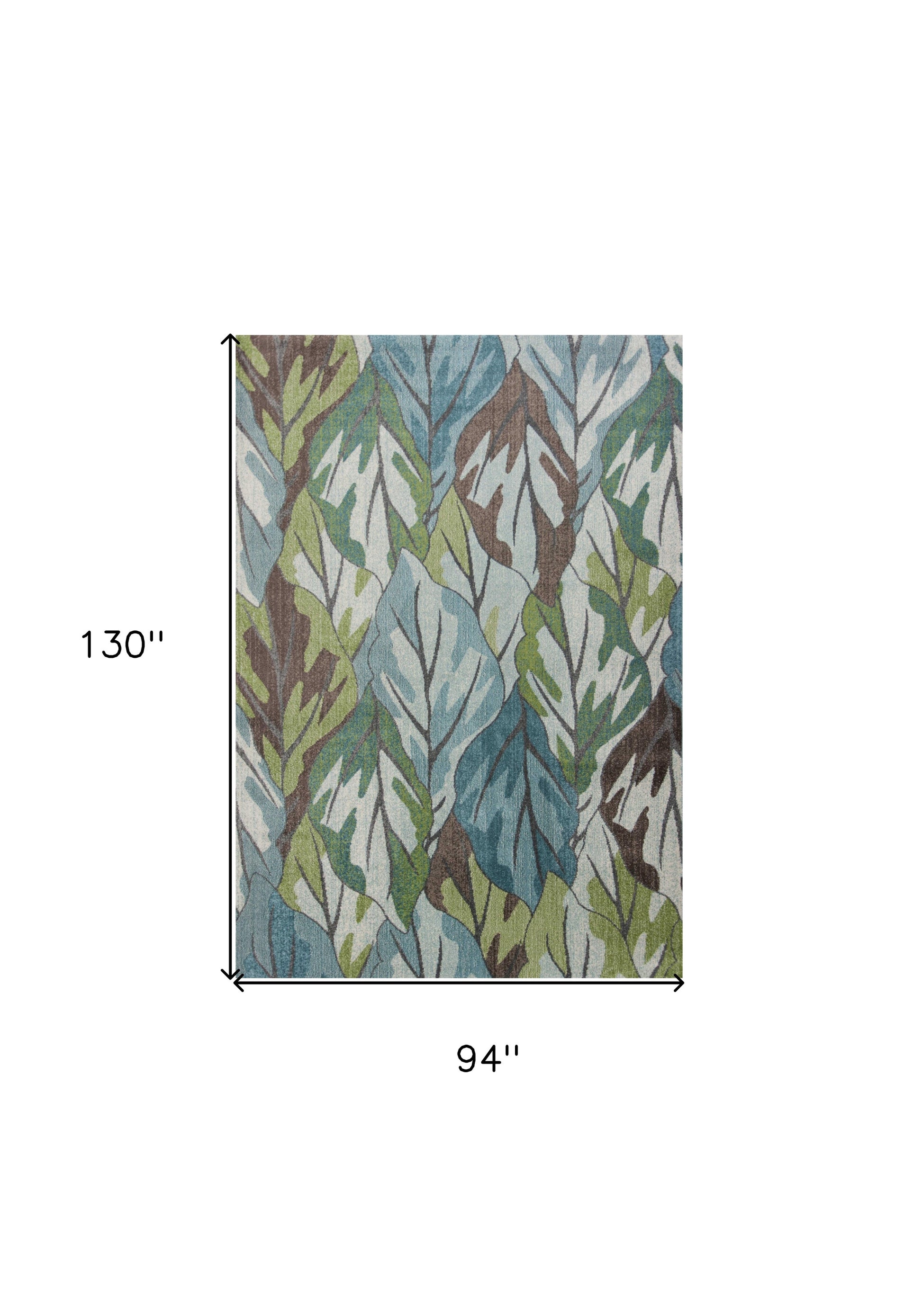 3' X 5' Ivory Blue And Green Botanical Leaves Area Rug-Area Rugs-DECOROLALA