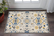 3' X 5' Ivory Blue And Yellow Southwestern Hand Tufted Area Rug-Area Rugs-DECOROLALA