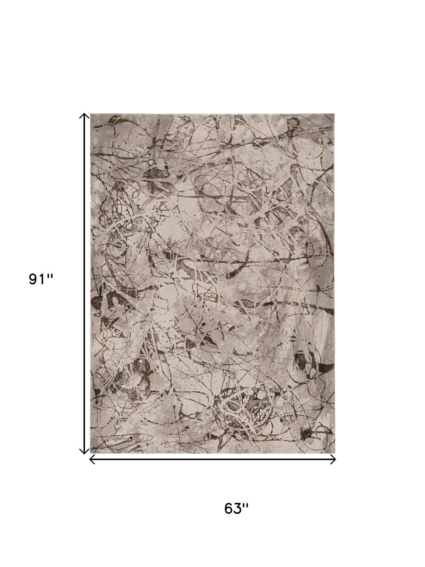 3' X 5' Ivory Gray And Brown Abstract Area Rug-Area Rugs-DECOROLALA