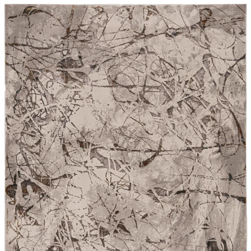 3' X 5' Ivory Gray And Brown Abstract Area Rug-Area Rugs-DECOROLALA