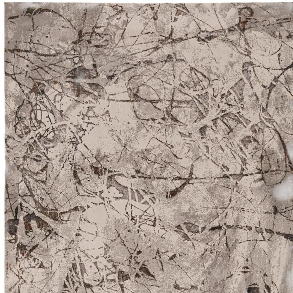 3' X 5' Ivory Gray And Brown Abstract Area Rug-Area Rugs-DECOROLALA