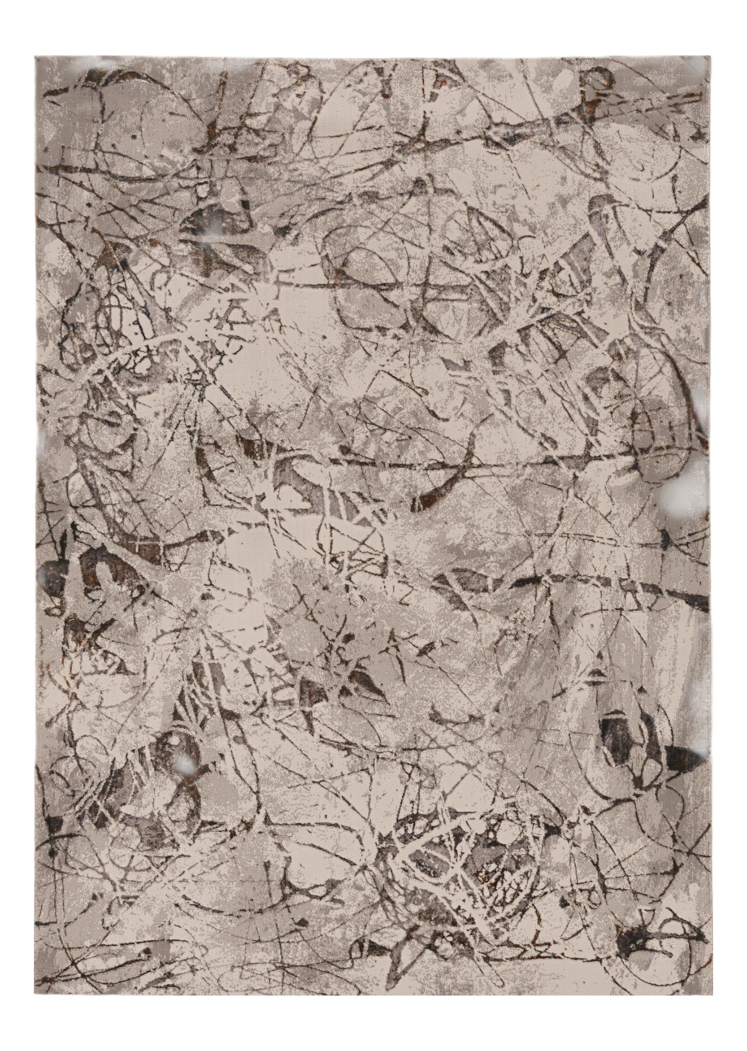 3' X 5' Ivory Gray And Brown Abstract Area Rug-Area Rugs-DECOROLALA