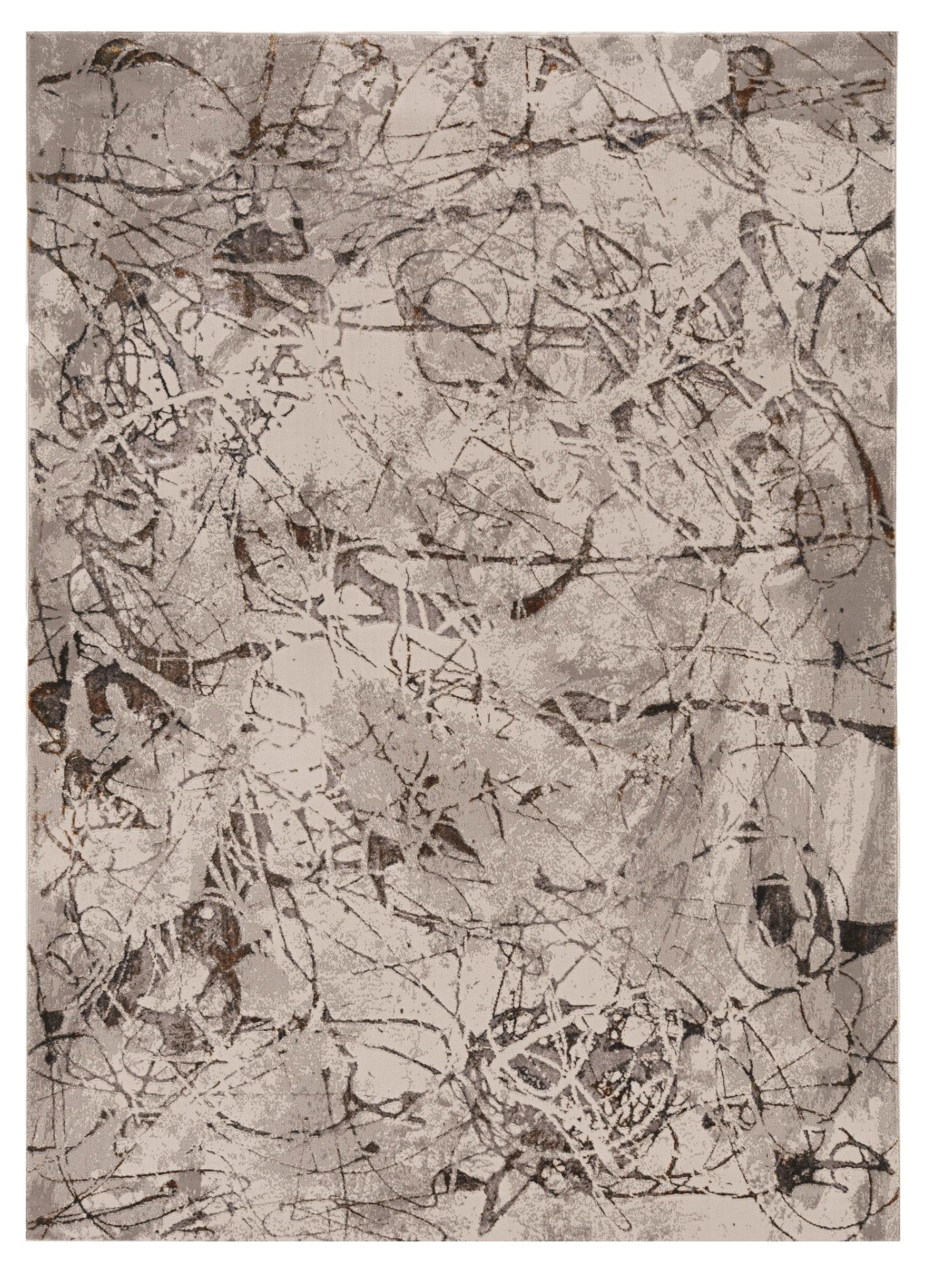 3' X 5' Ivory Gray And Brown Abstract Area Rug-Area Rugs-DECOROLALA