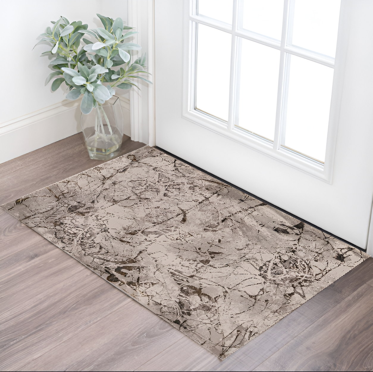 3' X 5' Ivory Gray And Brown Abstract Area Rug-Area Rugs-DECOROLALA