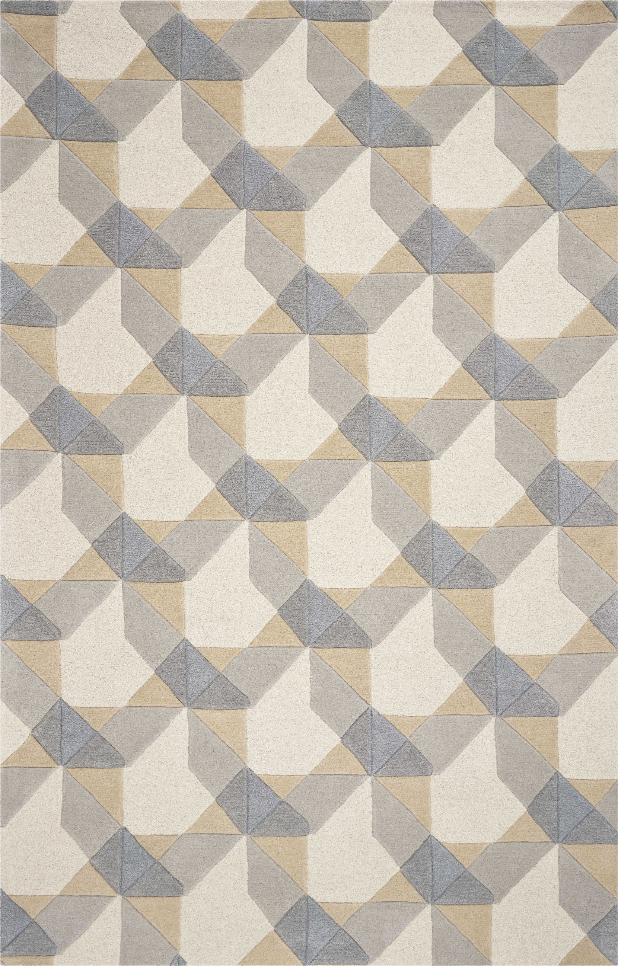 3' X 5' Ivory Gray And Cream Wool Geometric Area Rug-Area Rugs-DECOROLALA