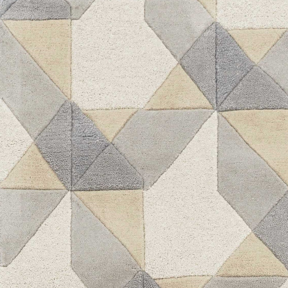 3' X 5' Ivory Gray And Cream Wool Geometric Area Rug-Area Rugs-DECOROLALA