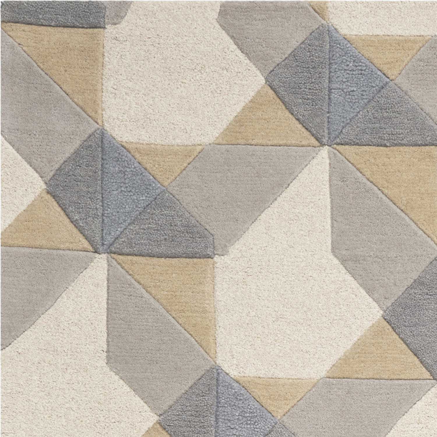 3' X 5' Ivory Gray And Cream Wool Geometric Area Rug-Area Rugs-DECOROLALA