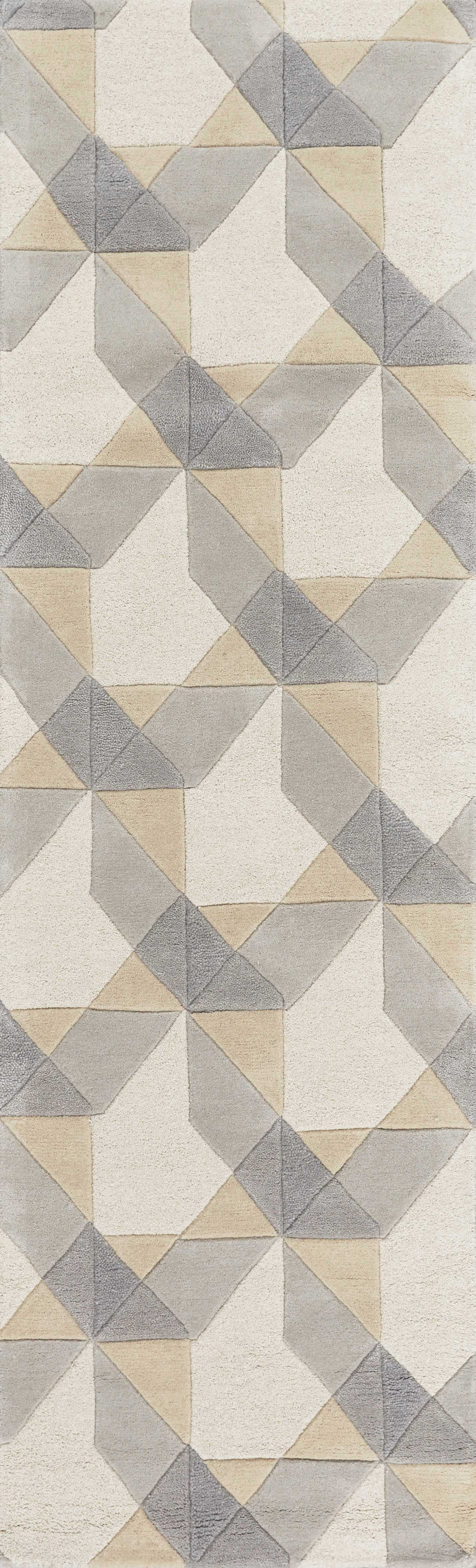 3' X 5' Ivory Gray And Cream Wool Geometric Area Rug-Area Rugs-DECOROLALA