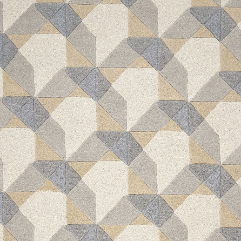 3' X 5' Ivory Gray And Cream Wool Geometric Area Rug-Area Rugs-DECOROLALA