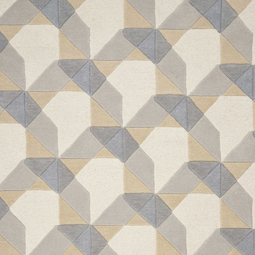 3' X 5' Ivory Gray And Cream Wool Geometric Area Rug-Area Rugs-DECOROLALA