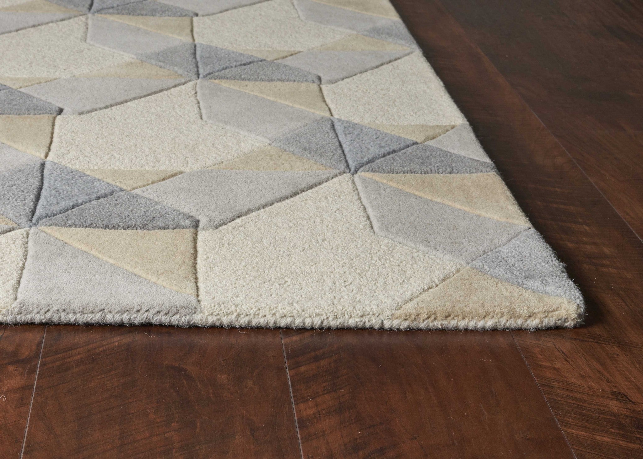 3' X 5' Ivory Gray And Cream Wool Geometric Area Rug-Area Rugs-DECOROLALA