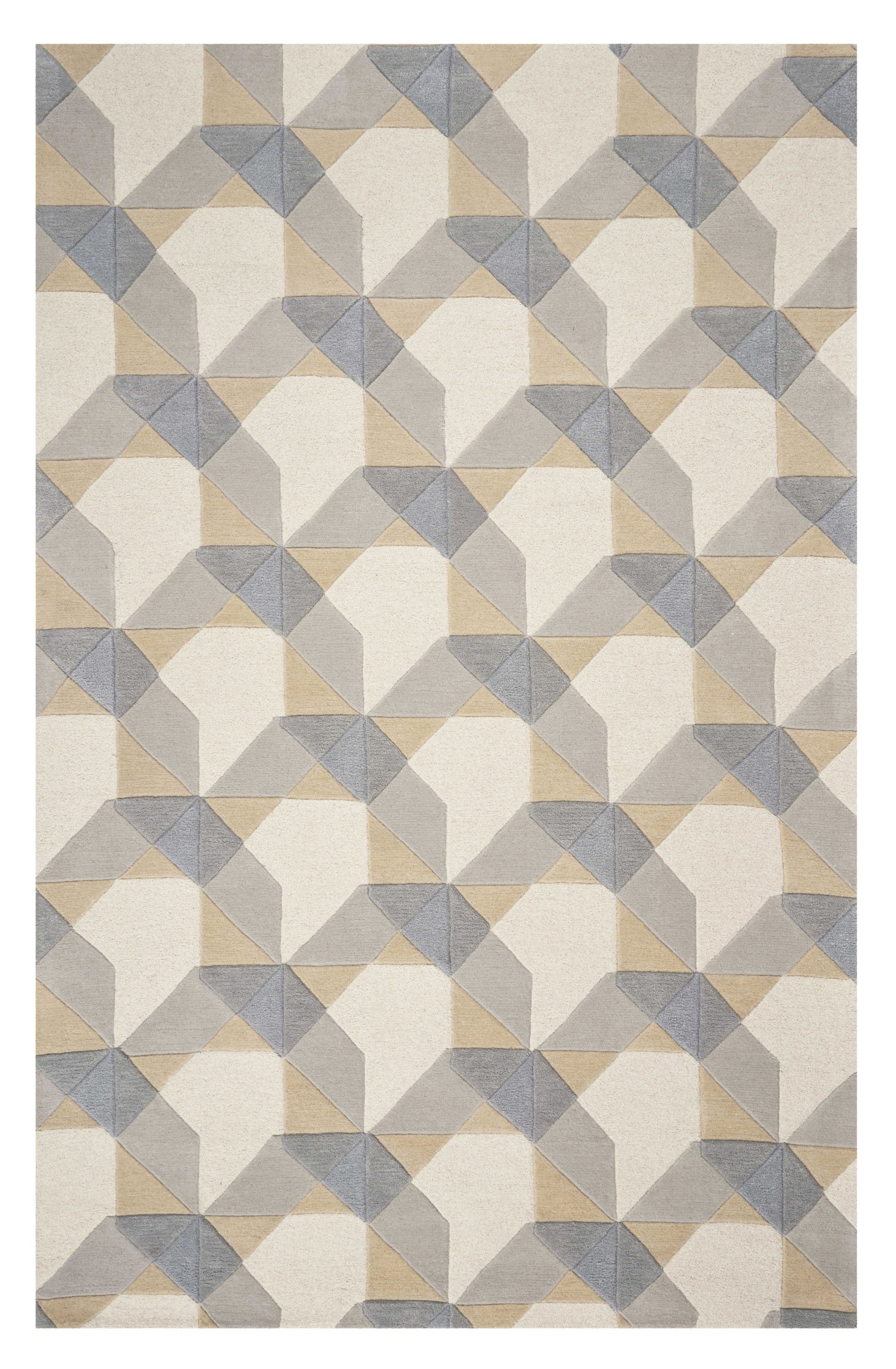 3' X 5' Ivory Gray And Cream Wool Geometric Area Rug-Area Rugs-DECOROLALA