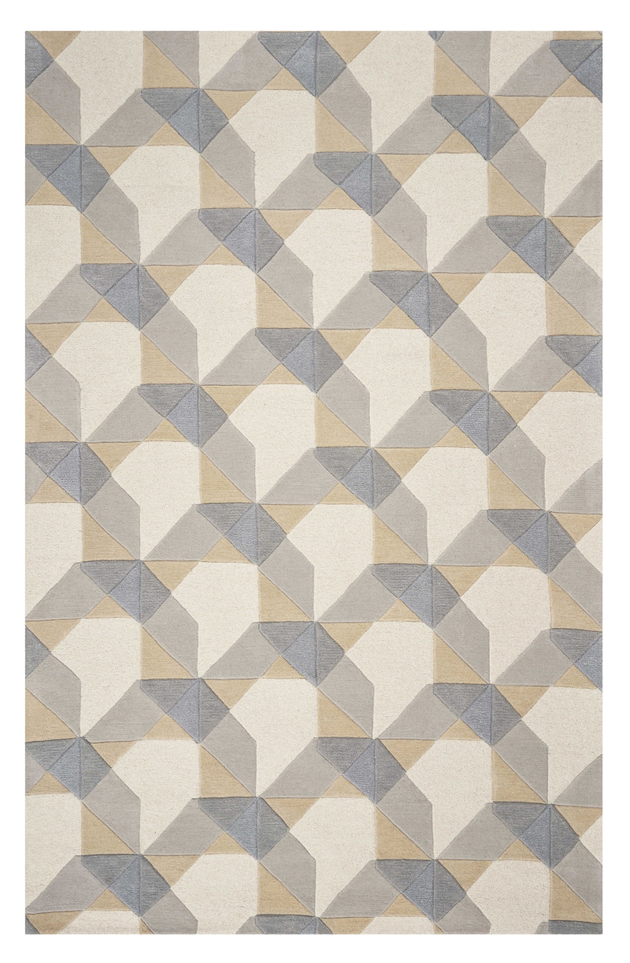 3' X 5' Ivory Gray And Cream Wool Geometric Area Rug-Area Rugs-DECOROLALA