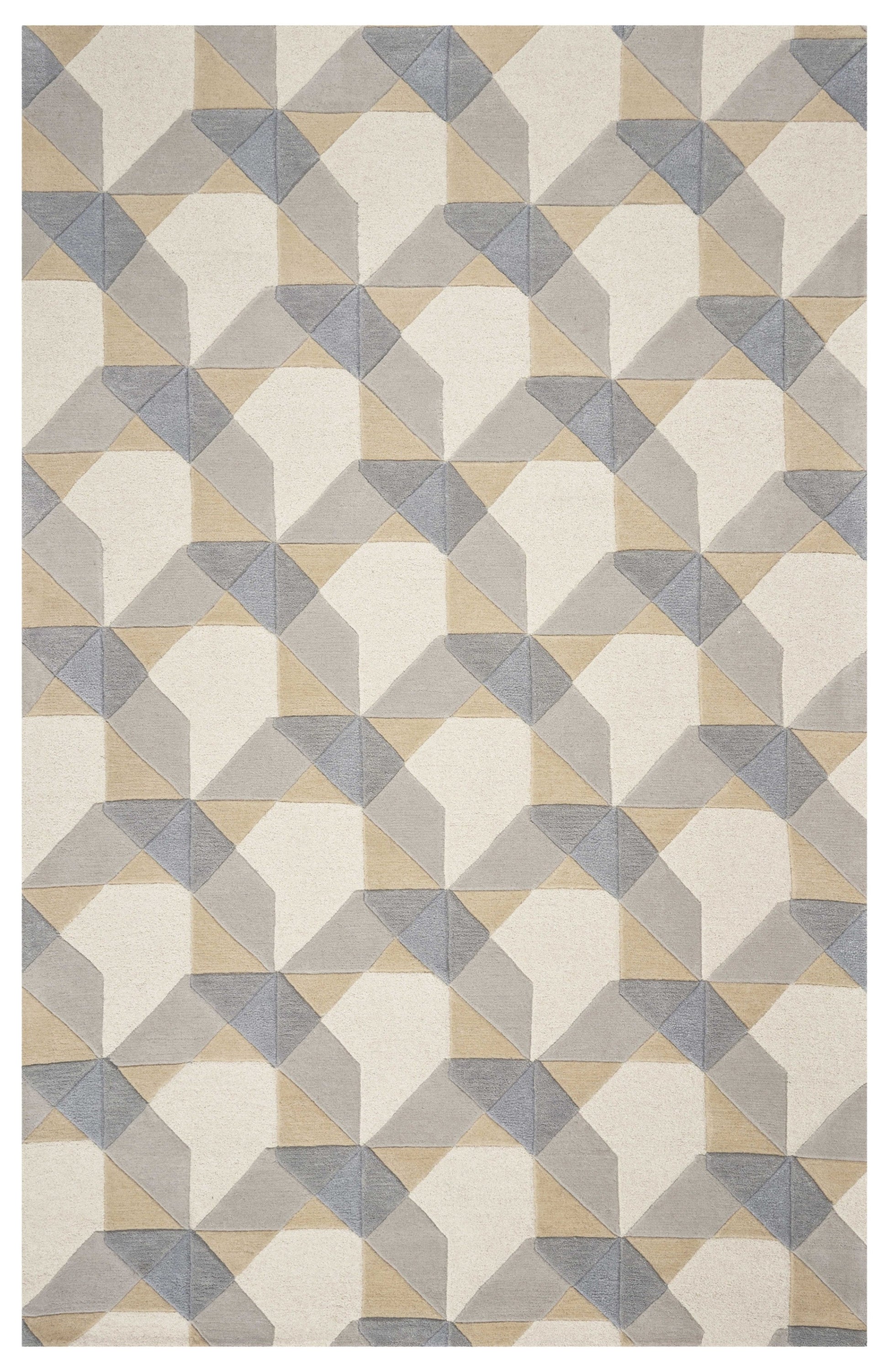 3' X 5' Ivory Gray And Cream Wool Geometric Area Rug-Area Rugs-DECOROLALA
