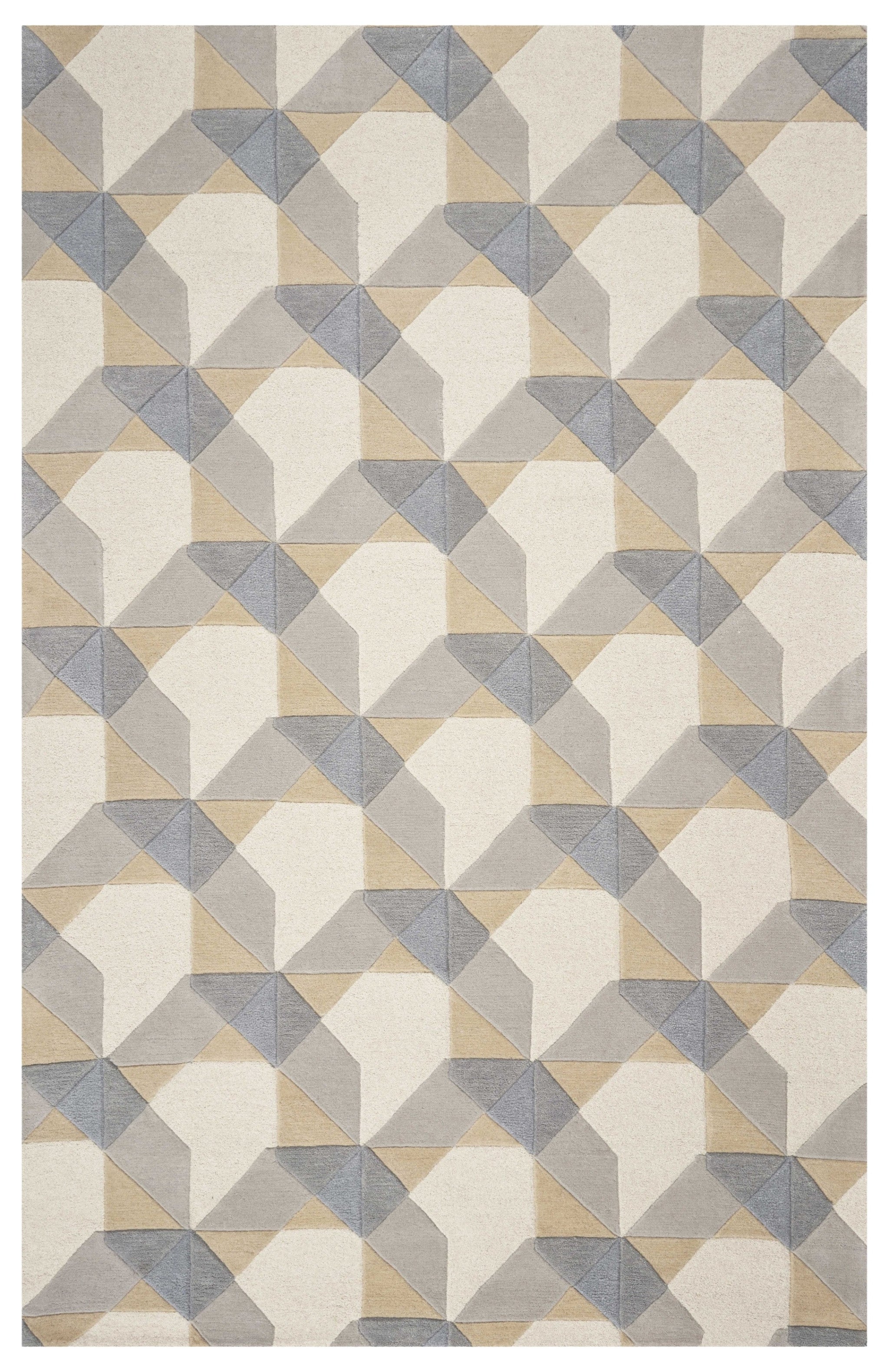 3' X 5' Ivory Gray And Cream Wool Geometric Area Rug-Area Rugs-DECOROLALA
