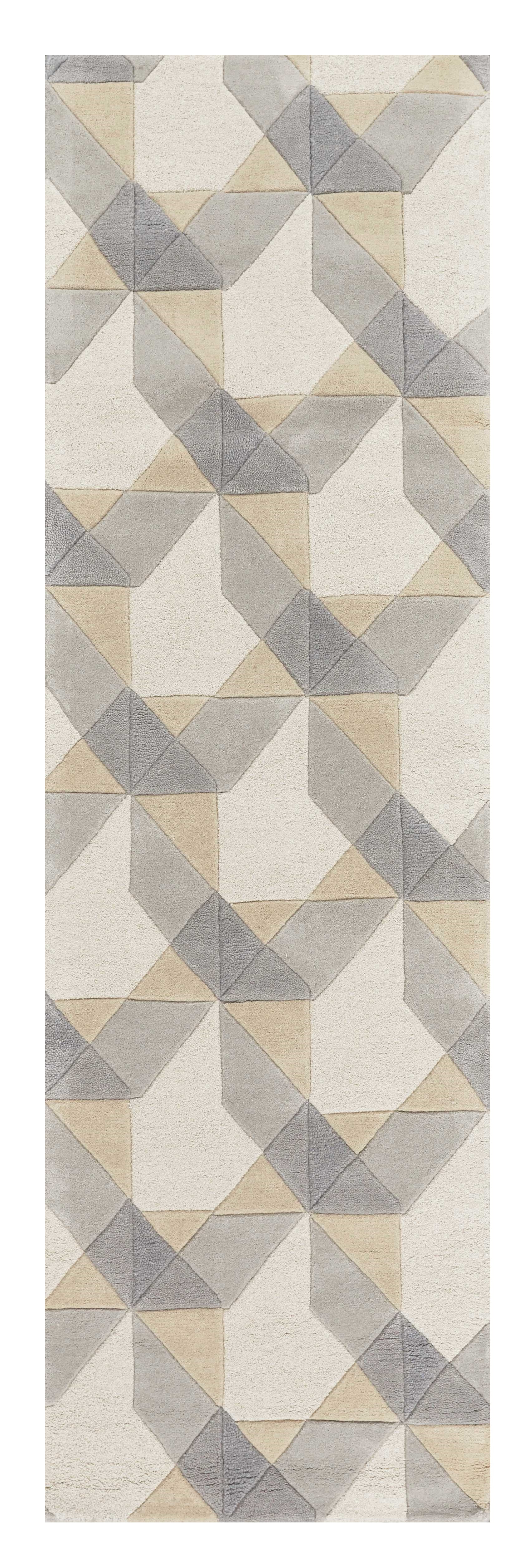 3' X 5' Ivory Gray And Cream Wool Geometric Area Rug-Area Rugs-DECOROLALA