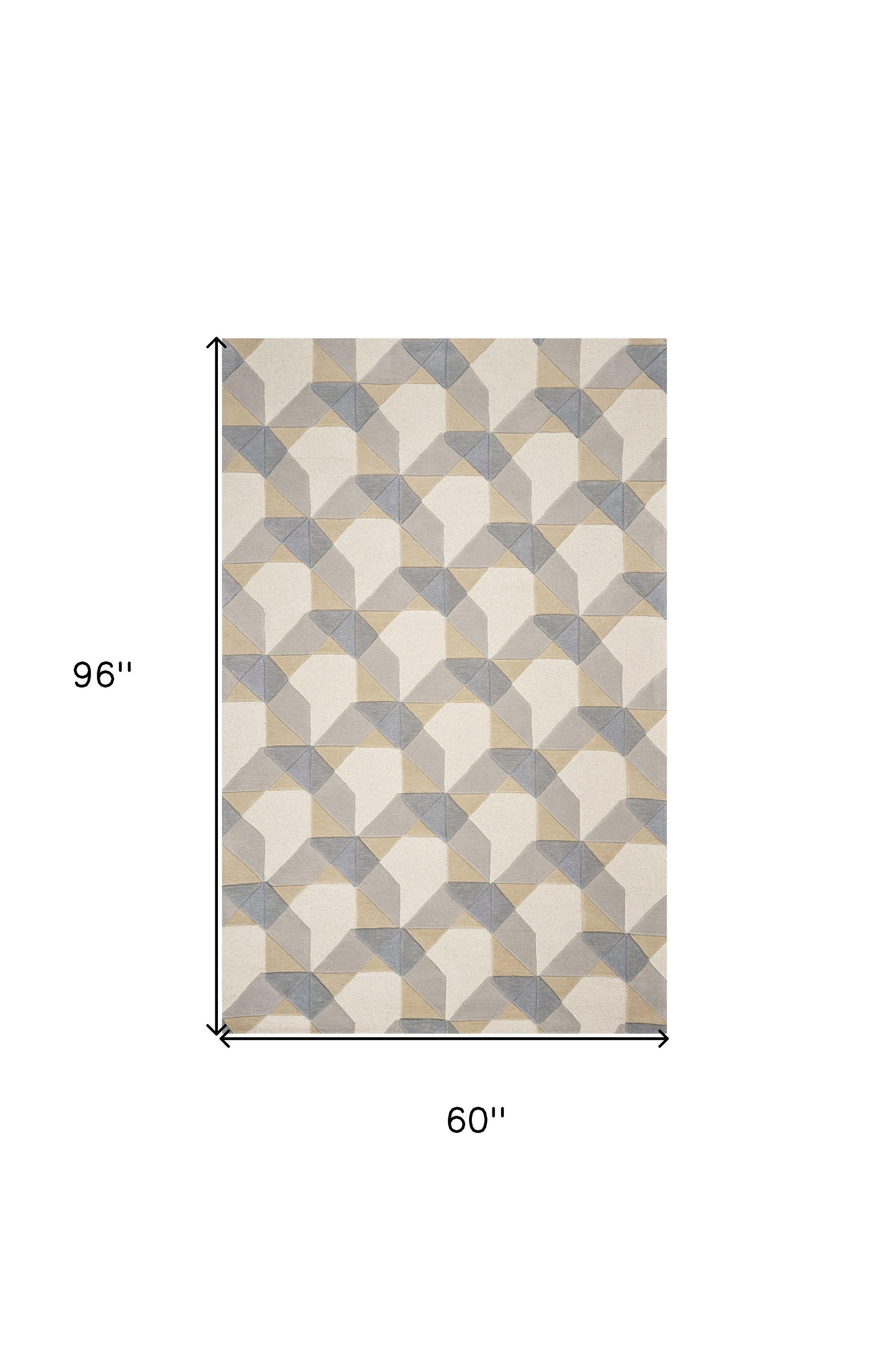 3' X 5' Ivory Gray And Cream Wool Geometric Area Rug-Area Rugs-DECOROLALA