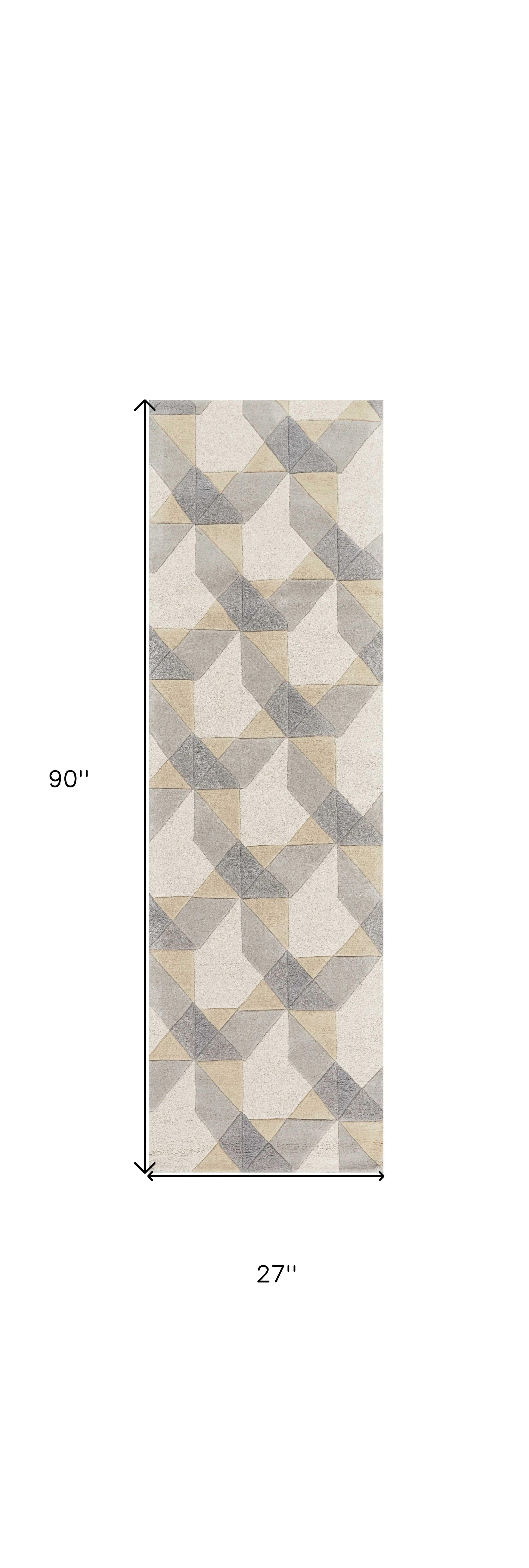 3' X 5' Ivory Gray And Cream Wool Geometric Area Rug-Area Rugs-DECOROLALA