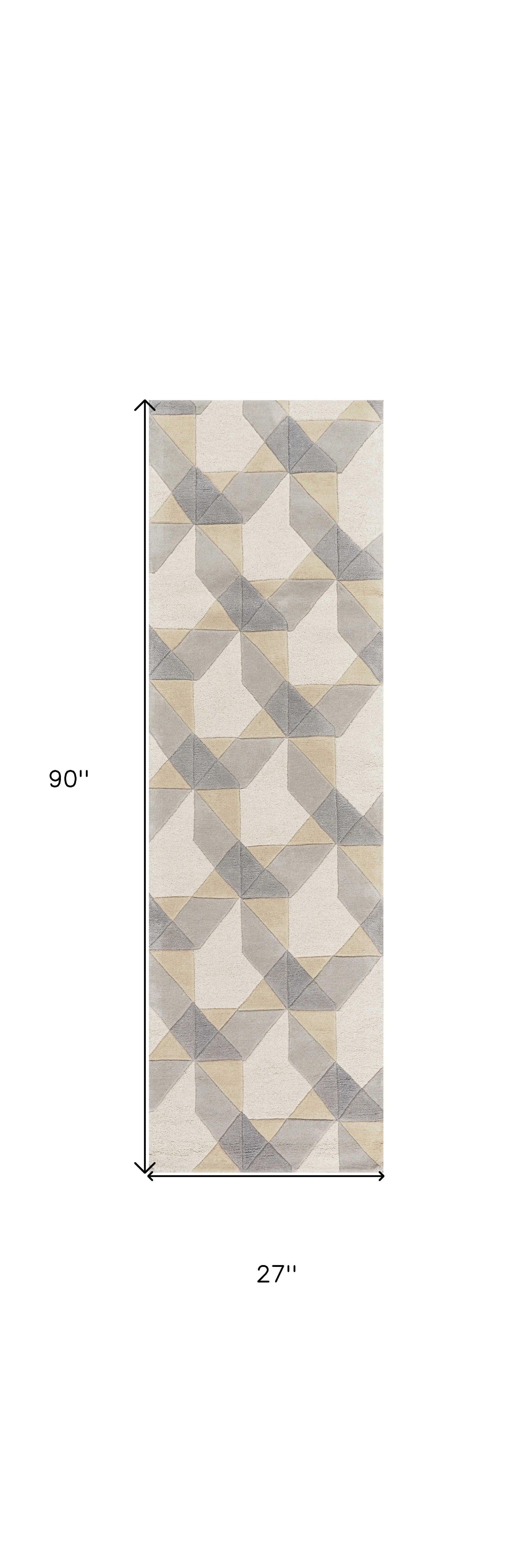 3' X 5' Ivory Gray And Cream Wool Geometric Area Rug-Area Rugs-DECOROLALA