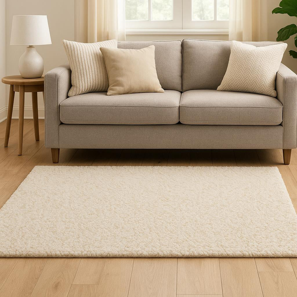 3' X 5' Ivory Shag Hand Tufted Area Rug-Area Rugs-DECOROLALA