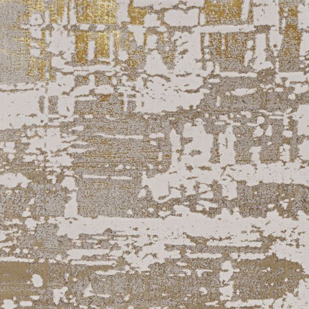 3' X 5' Ivory Taupe And Gold Abstract Area Rug-Area Rugs-DECOROLALA
