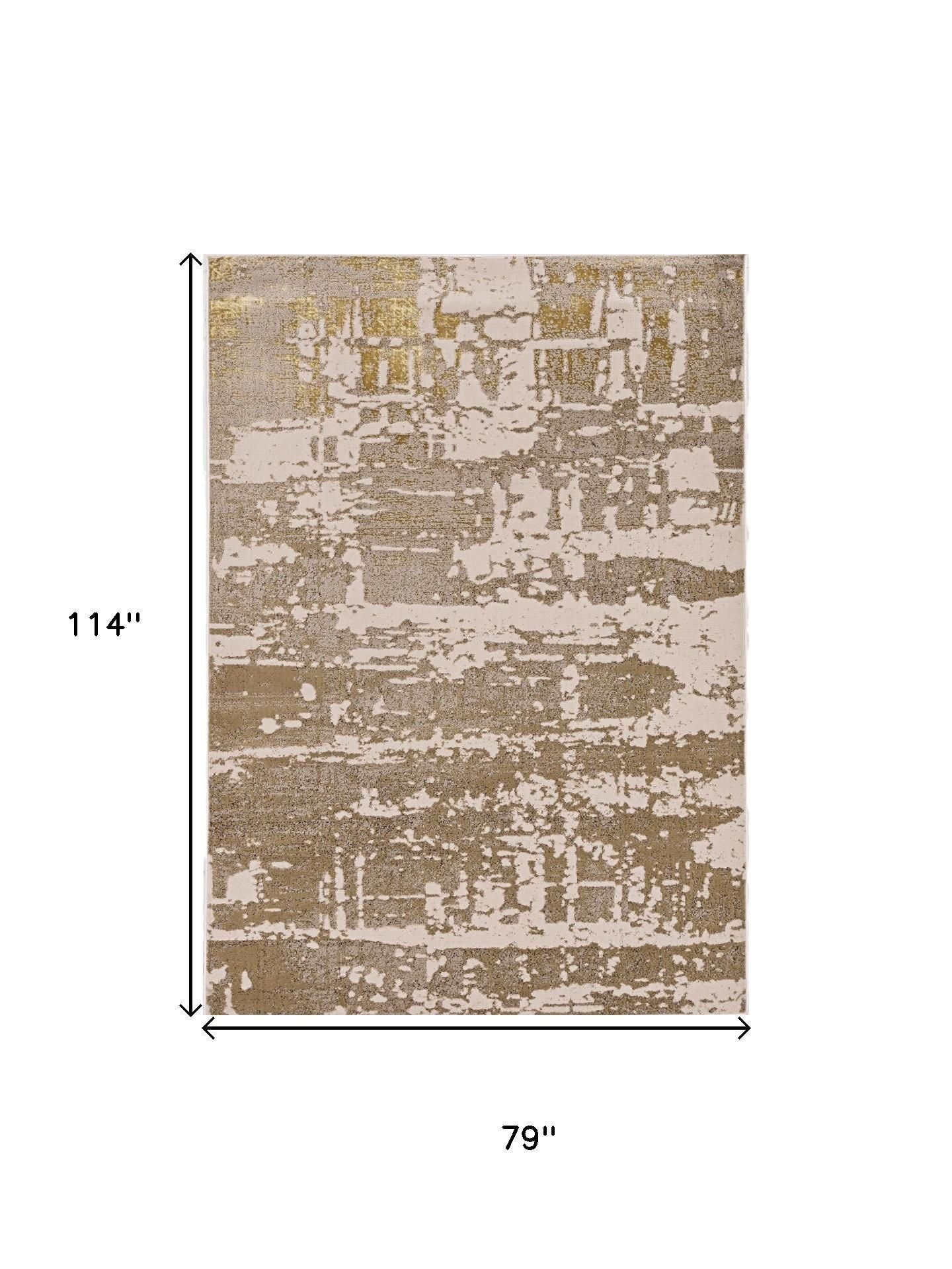 3' X 5' Ivory Taupe And Gold Abstract Area Rug-Area Rugs-DECOROLALA