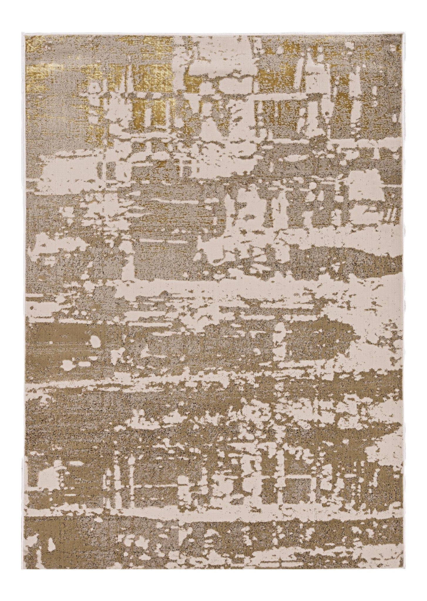 3' X 5' Ivory Taupe And Gold Abstract Area Rug-Area Rugs-DECOROLALA