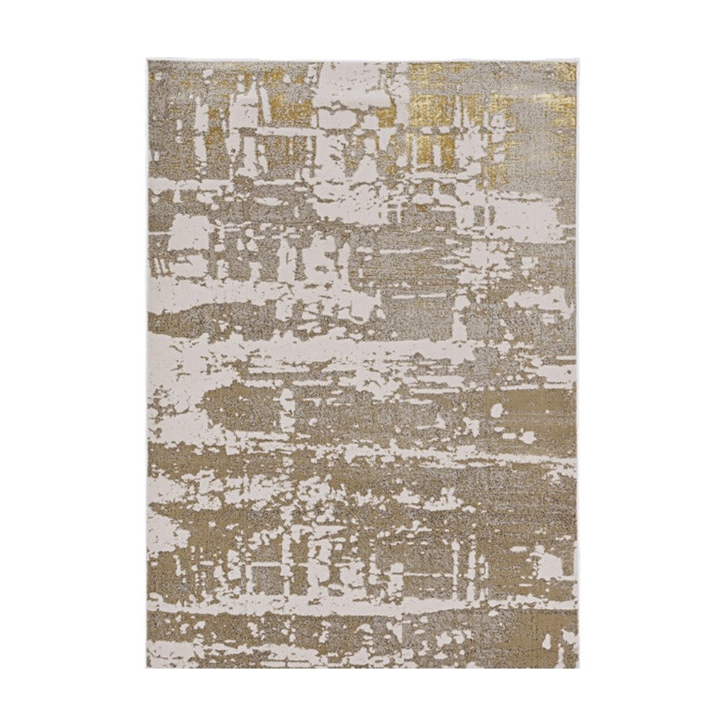 3' X 5' Ivory Taupe And Gold Abstract Area Rug-Area Rugs-DECOROLALA