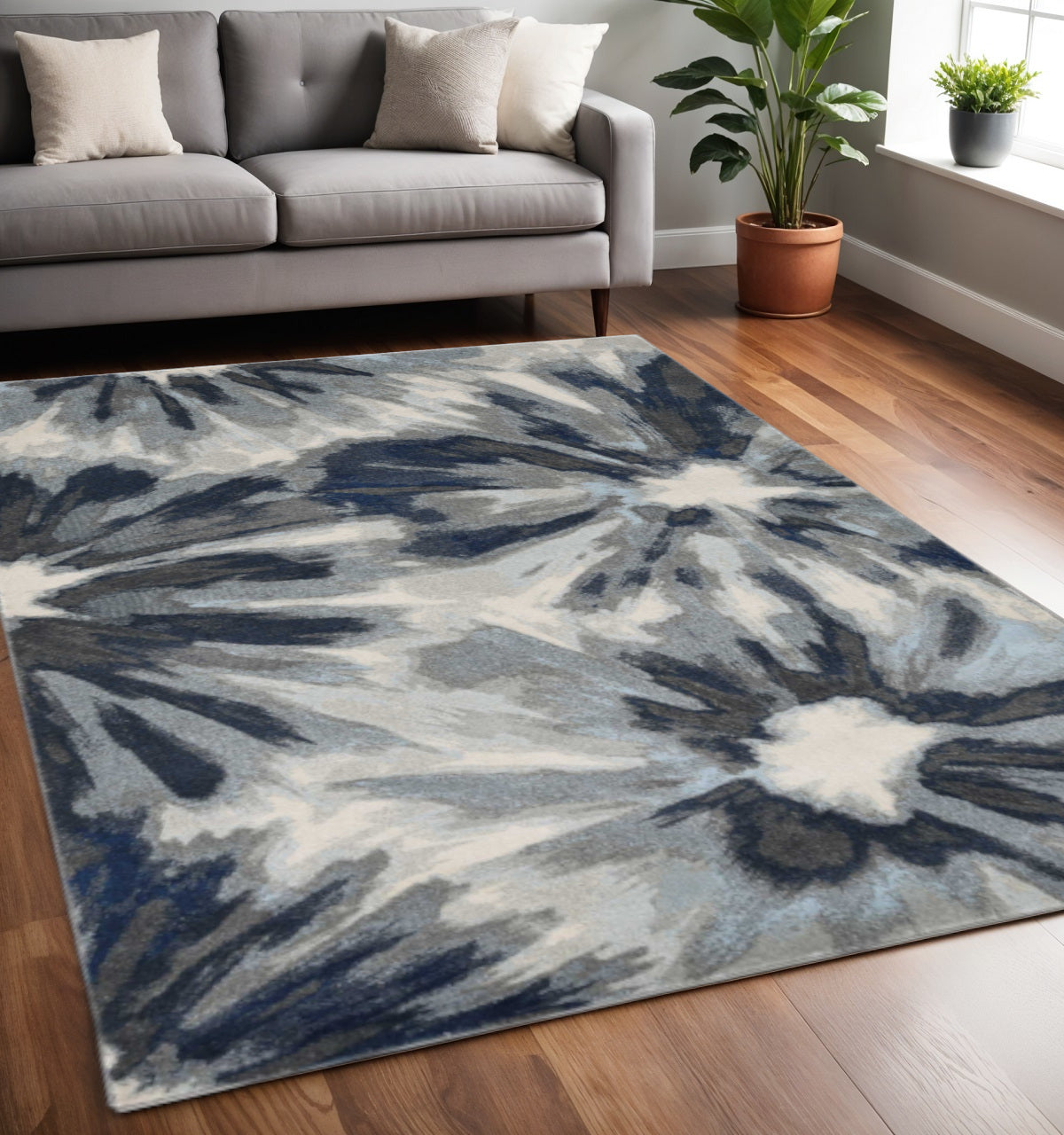 3' X 5' Ivory and Blue Floral Area Rug-Area Rugs-DECOROLALA