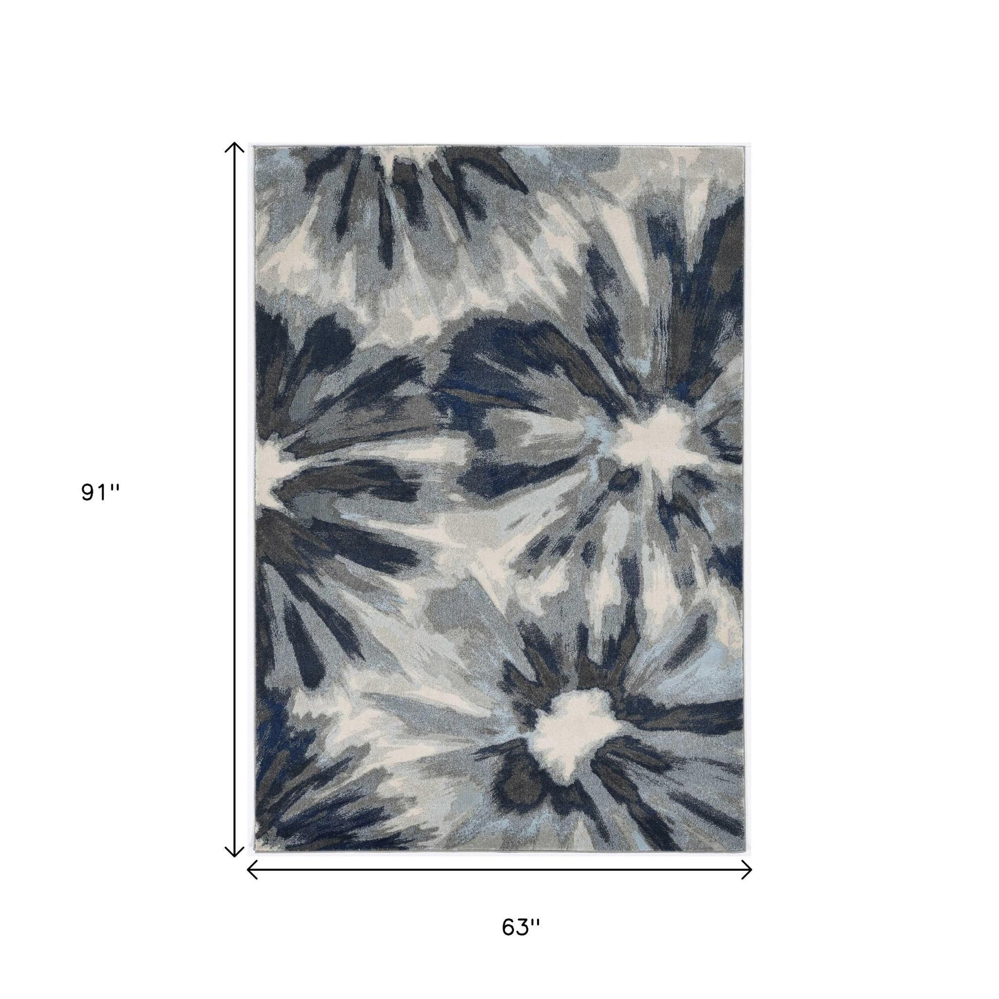 3' X 5' Ivory and Blue Floral Area Rug-Area Rugs-DECOROLALA