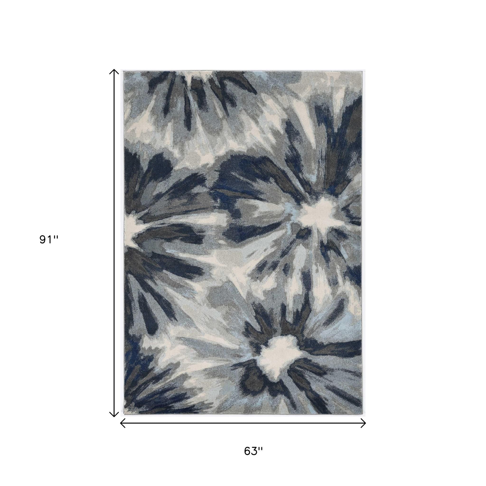 3' X 5' Ivory and Blue Floral Area Rug-Area Rugs-DECOROLALA