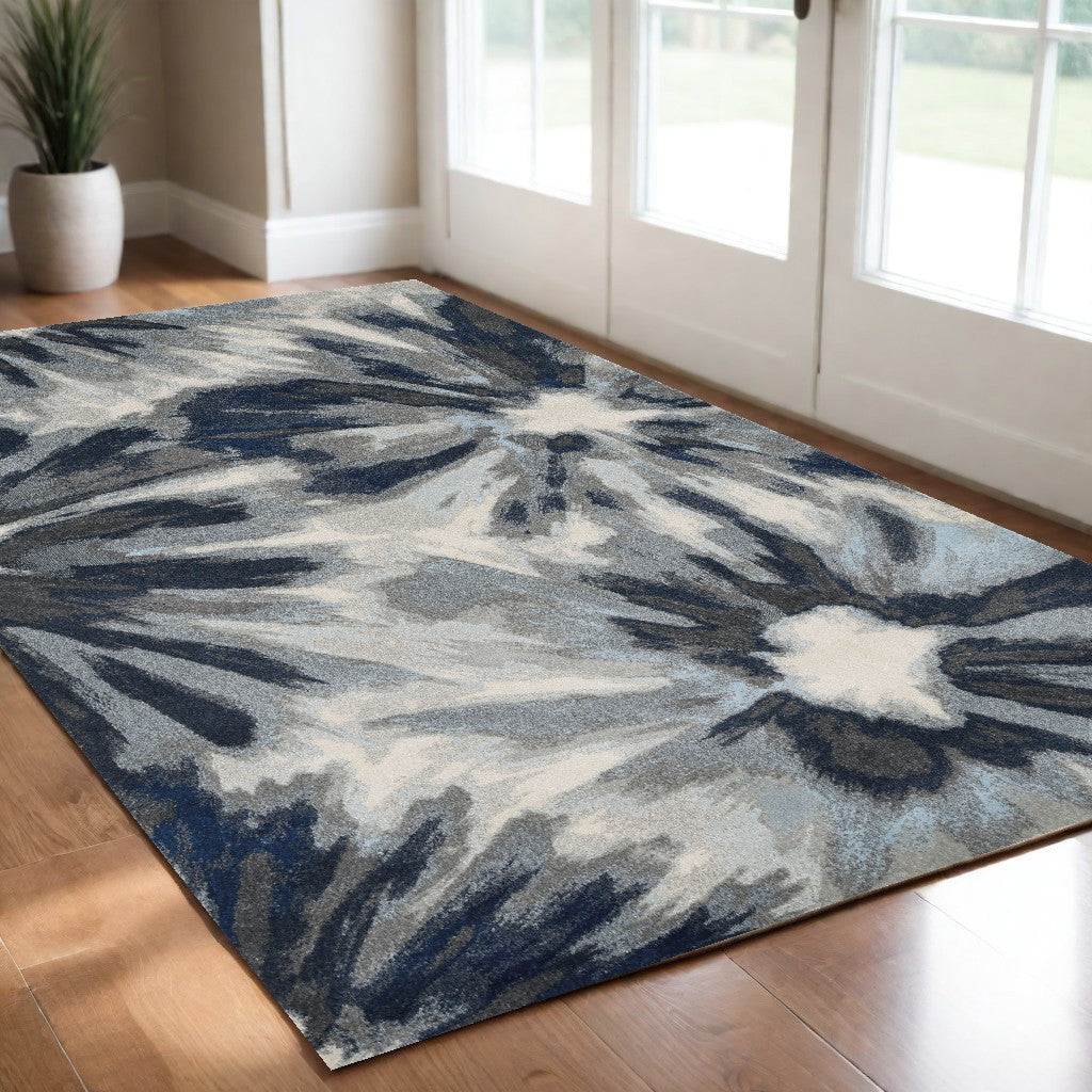 3' X 5' Ivory and Blue Floral Area Rug-Area Rugs-DECOROLALA