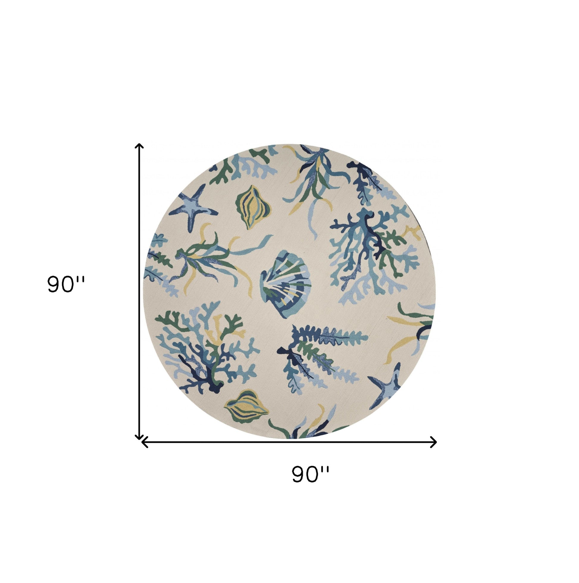 3' X 5' Ivory and Blue Seashell and Coral Hand Tufted Area Rug-Area Rugs-DECOROLALA