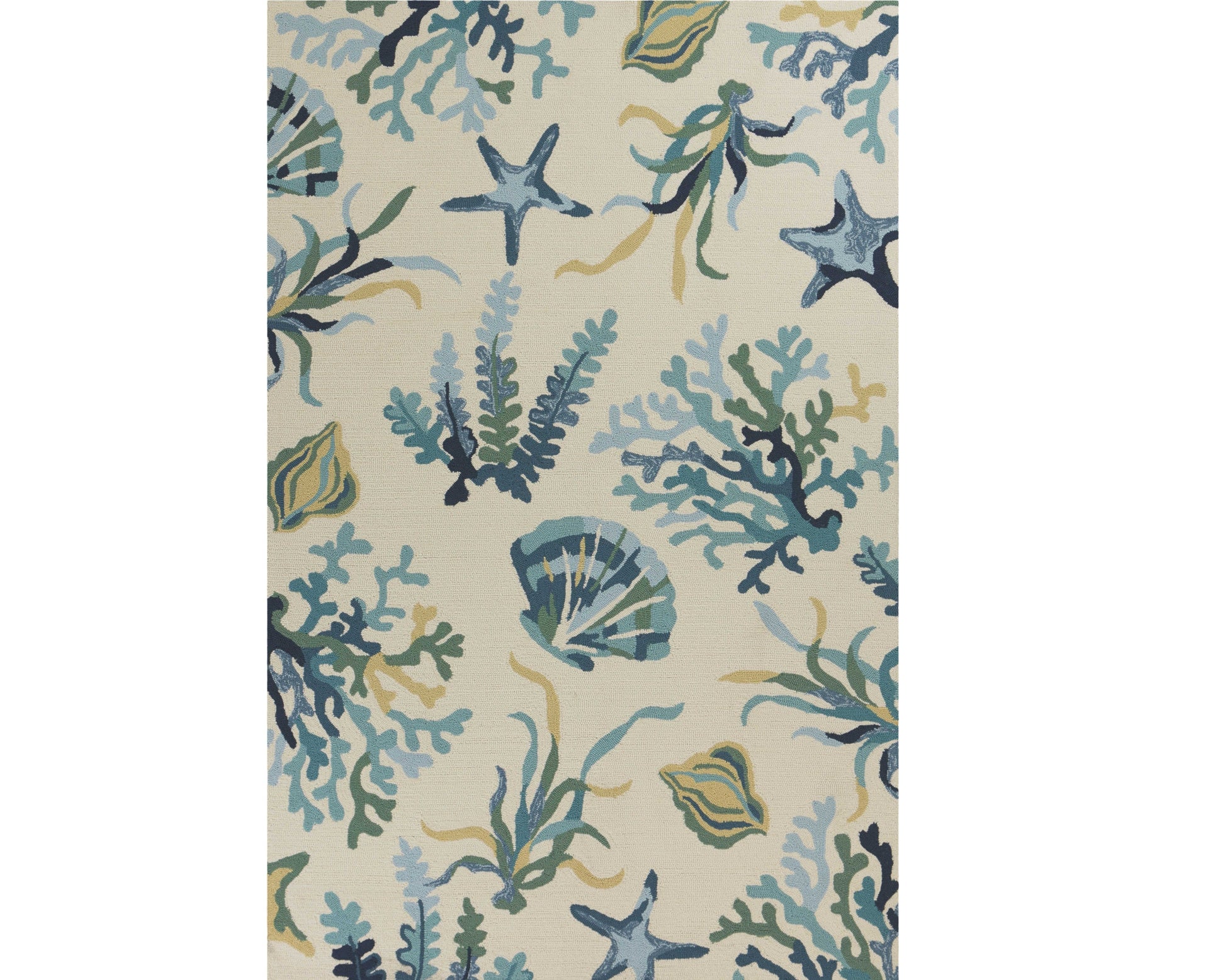 3' X 5' Ivory and Blue Seashell and Coral Hand Tufted Area Rug-Area Rugs-DECOROLALA