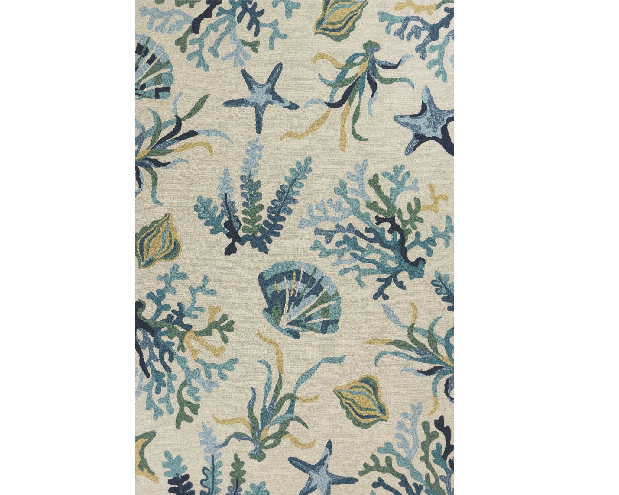 3' X 5' Ivory and Blue Seashell and Coral Hand Tufted Area Rug-Area Rugs-DECOROLALA