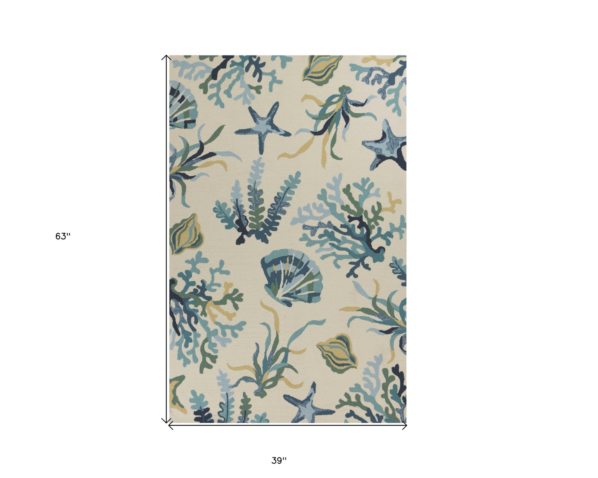 3' X 5' Ivory and Blue Seashell and Coral Hand Tufted Area Rug-Area Rugs-DECOROLALA