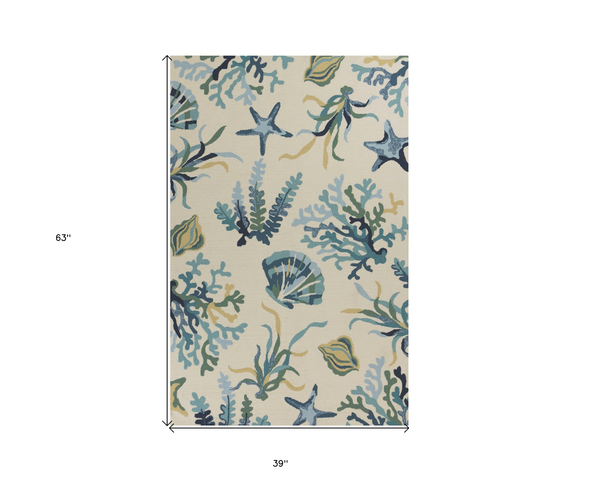3' X 5' Ivory and Blue Seashell and Coral Hand Tufted Area Rug-Area Rugs-DECOROLALA