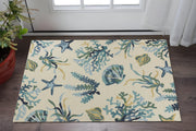 3' X 5' Ivory and Blue Seashell and Coral Hand Tufted Area Rug-Area Rugs-DECOROLALA