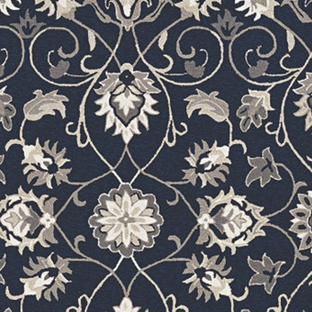 3' X 5' Navy Blue Floral Indoor Outdoor Area Rug-Outdoor Rugs-DECOROLALA