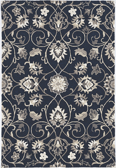 3' X 5' Navy Blue Floral Indoor Outdoor Area Rug-Outdoor Rugs-DECOROLALA