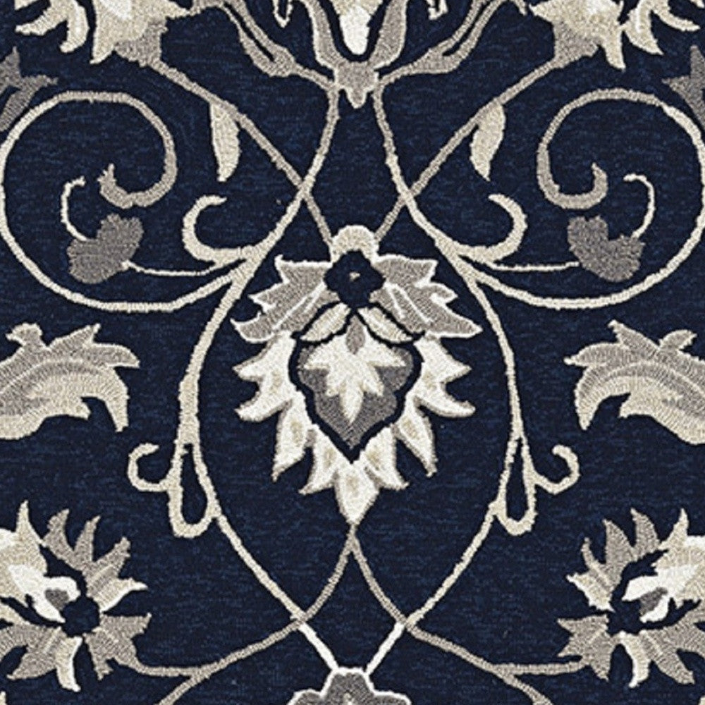 3' X 5' Navy Blue Floral Indoor Outdoor Area Rug-Outdoor Rugs-DECOROLALA