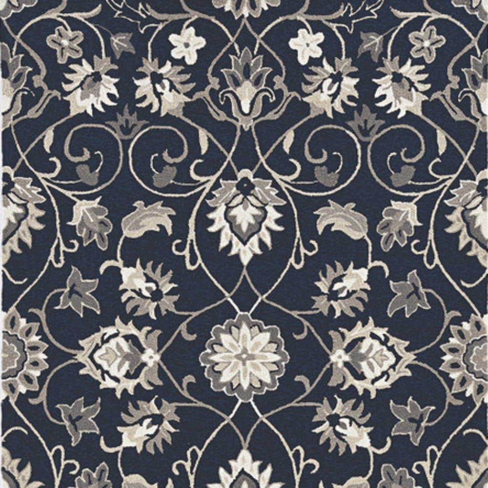 3' X 5' Navy Blue Floral Indoor Outdoor Area Rug-Outdoor Rugs-DECOROLALA