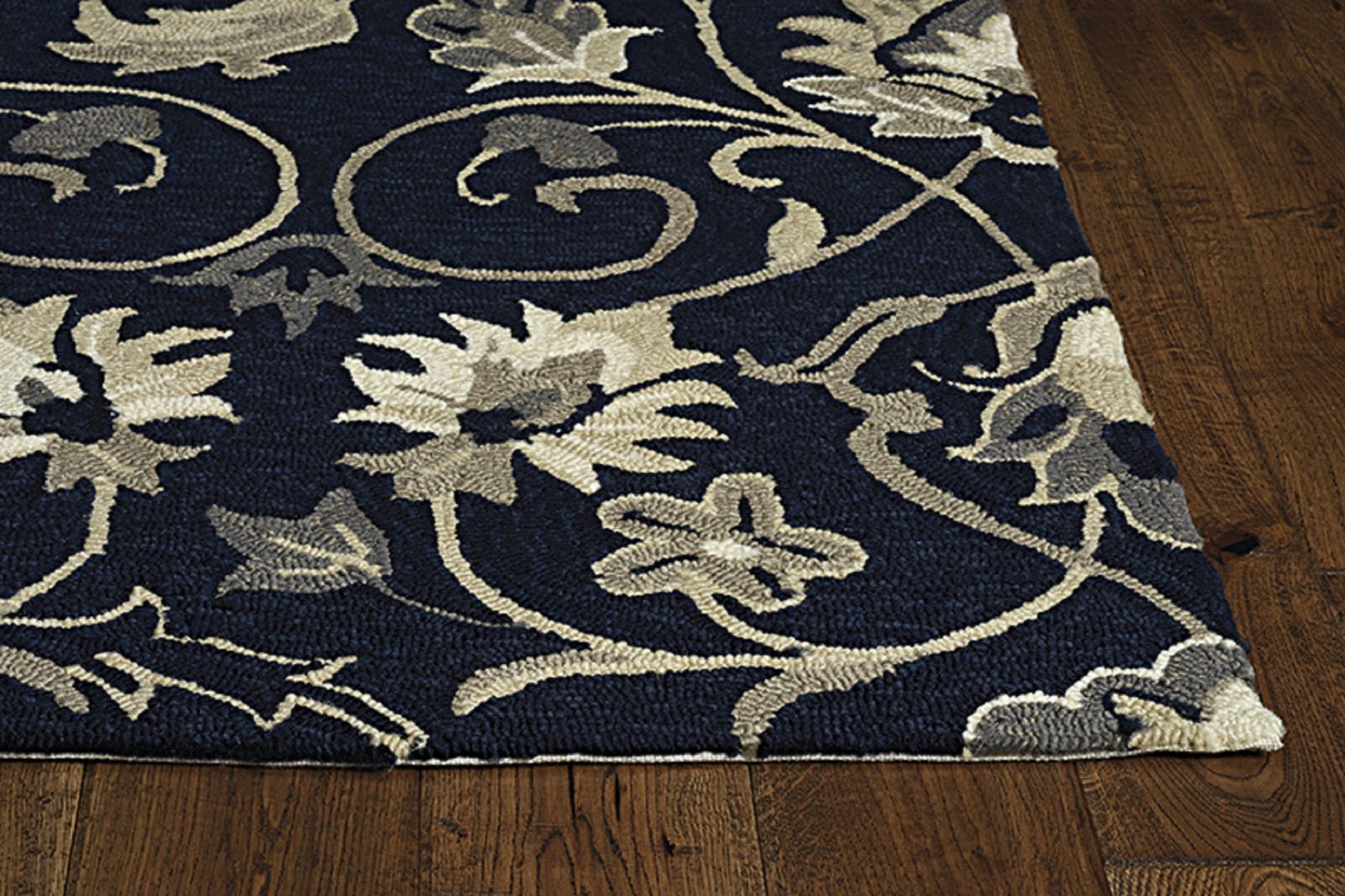 3' X 5' Navy Blue Floral Indoor Outdoor Area Rug-Outdoor Rugs-DECOROLALA