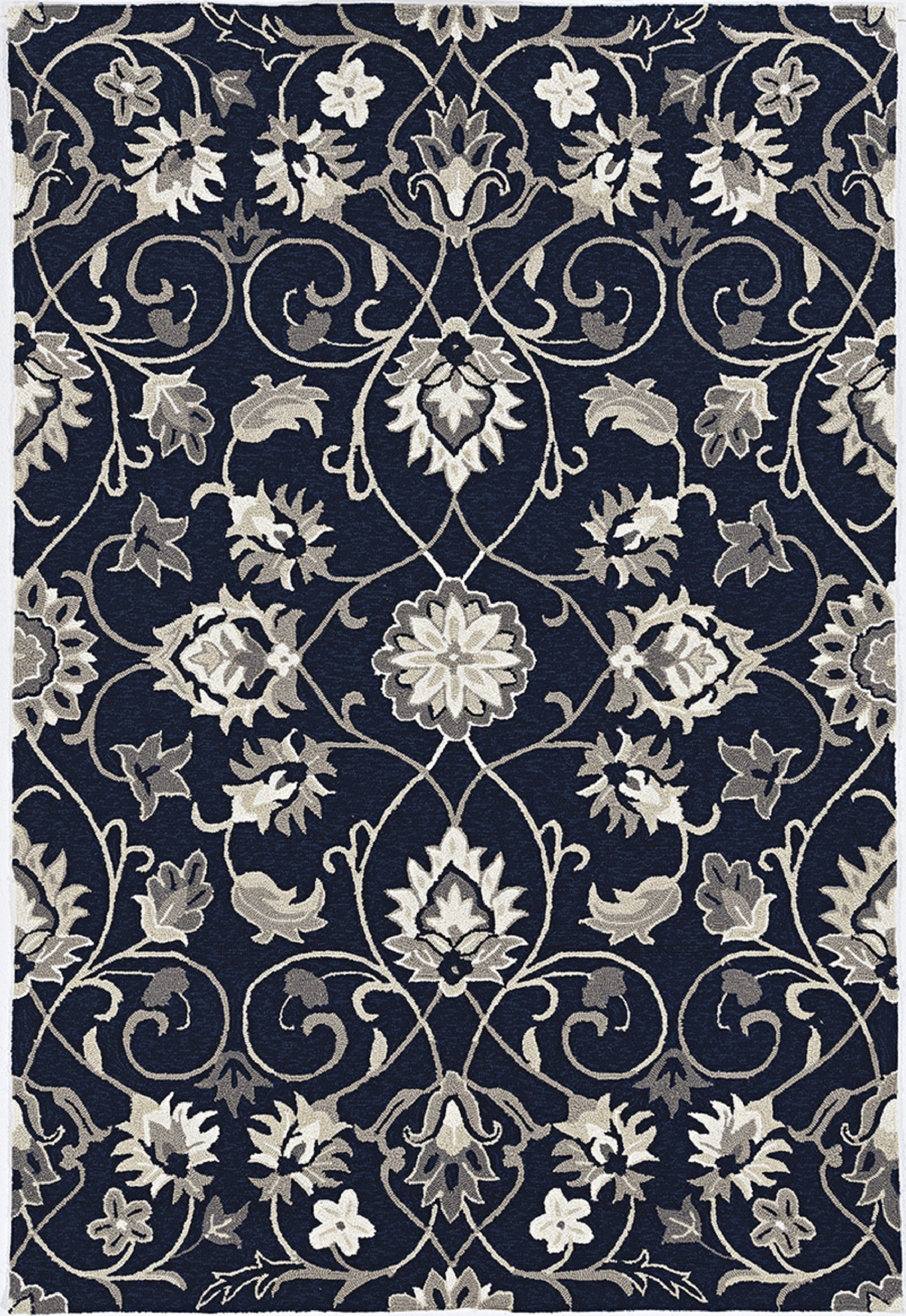 3' X 5' Navy Blue Floral Indoor Outdoor Area Rug-Outdoor Rugs-DECOROLALA