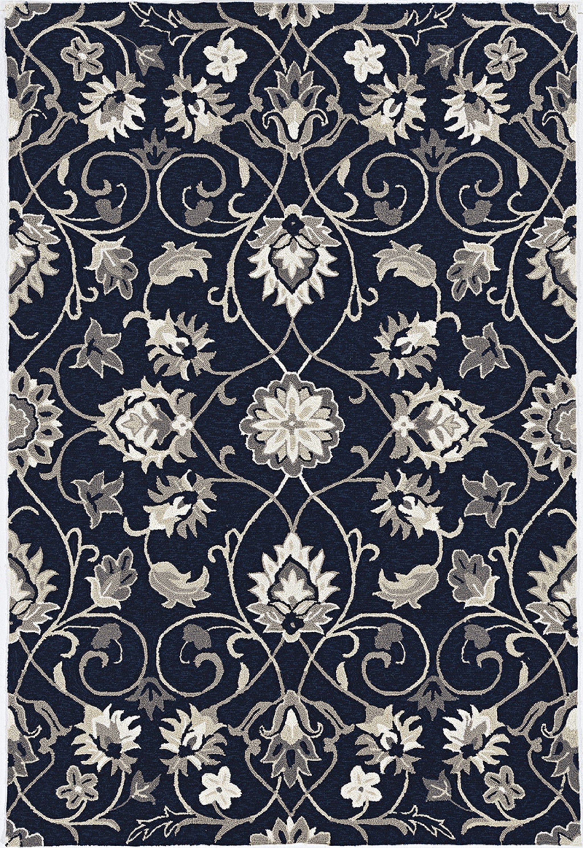 3' X 5' Navy Blue Floral Indoor Outdoor Area Rug-Outdoor Rugs-DECOROLALA