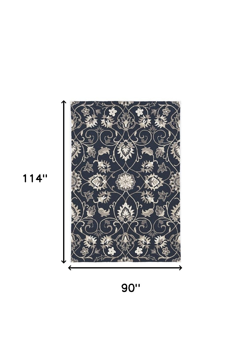 3' X 5' Navy Blue Floral Indoor Outdoor Area Rug-Outdoor Rugs-DECOROLALA